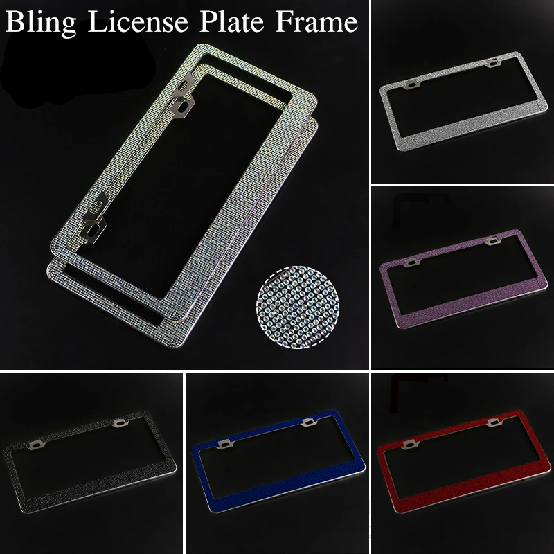 

2PCS Bling American License Plate Frame for Women Number Stainless Steel License Plate USA Type Diamond Accessories