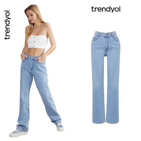 Женские однотонные широкие джинсы Trendyol с заниженной талией