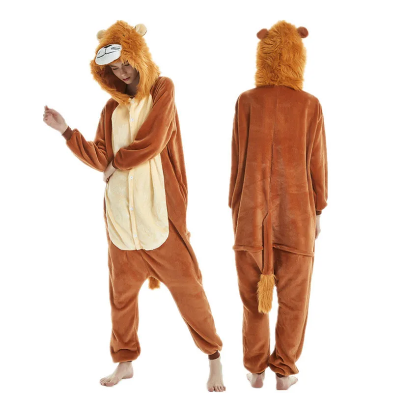 Family Kigurumi Pajamas Brown Lion Animal Onesie Cosplay Costume Pajamas For Kids and Adults