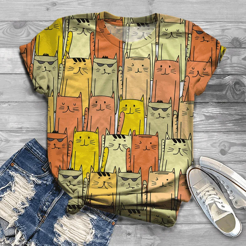 

Женская Повседневная футболка с коротким рукавом и круглым вырезом