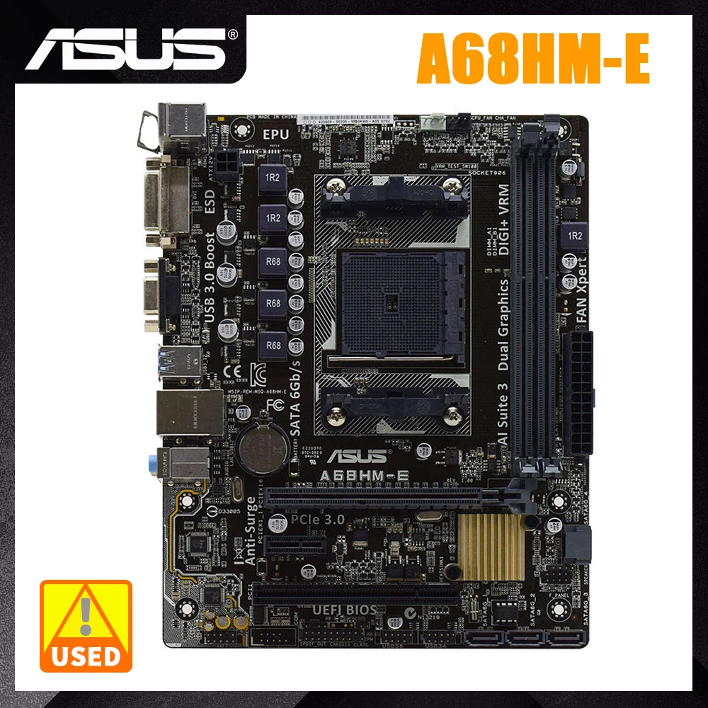 

ASUS A68HM-E Motherboard DDR3 Motherboard FM2 AMD A68H 32GB PCI-E 3.0 X16 DVI USB3.0 AMD Micro ATX Support A8-7670K 7650K Cpus