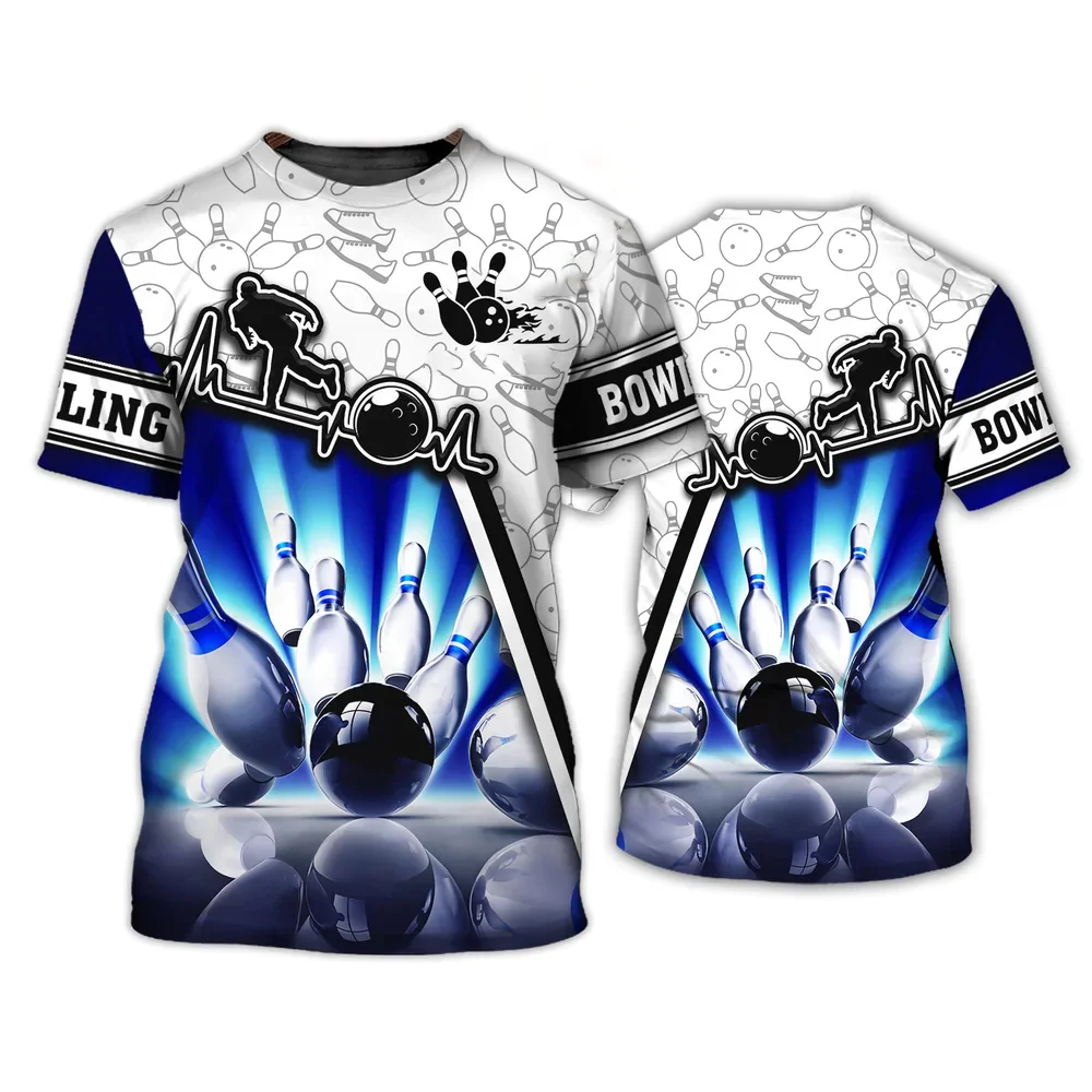 2023 Spring and Summer Men's Fashion Sports T-shirt 3D Print Round Neck Bowling Print T-shirt Fashion Fashion Super Short Sleeve
