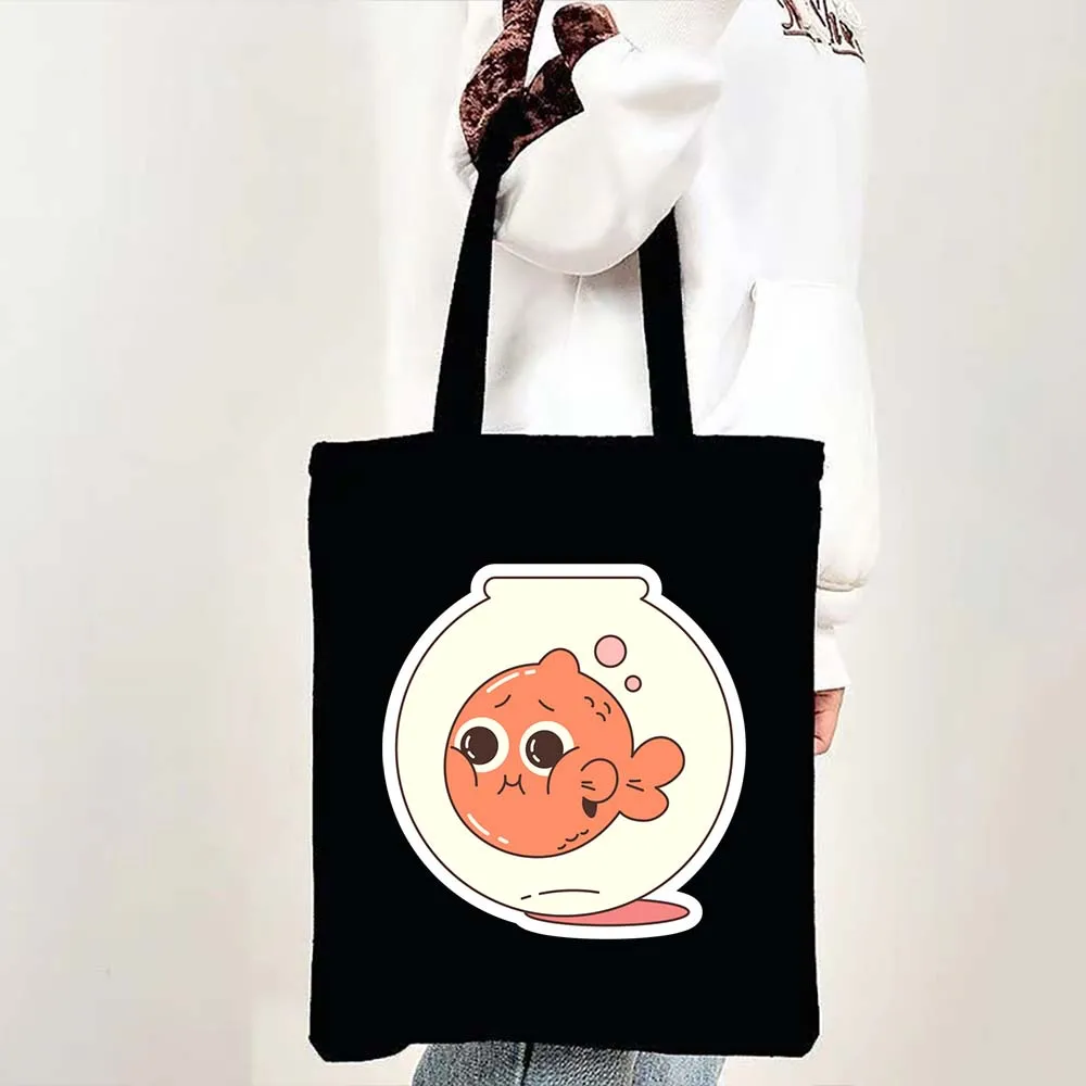 

Симпатичные женские сумки-тоуты с аквариумными рыбками, хлопковая Холщовая Сумка на плечо, шопперы, большие модные многоразовые сумки для п...