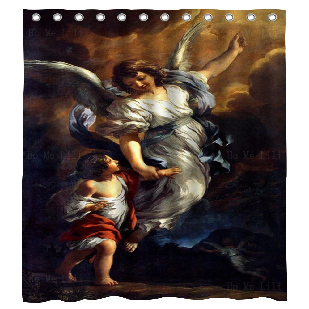 

The Guardian Angel Holding Boy's Hand Saint Joseph Patron Catholicism Shower Curtain By Ho Me Lili For Bathroom Decor