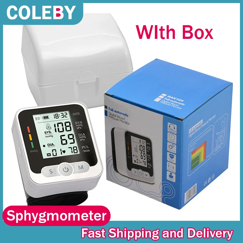 

COLEBY Sphygmomanometers Pulsometer Automatic Digital Lcd Wrist Blood Pressure Monitor Heart Beat Rate Pulse Meter Tonometer
