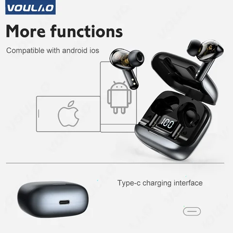 Беспроводные наушники с микрофоном, Bluetooth 5,1, шумоподавление, длительный режим ожидания