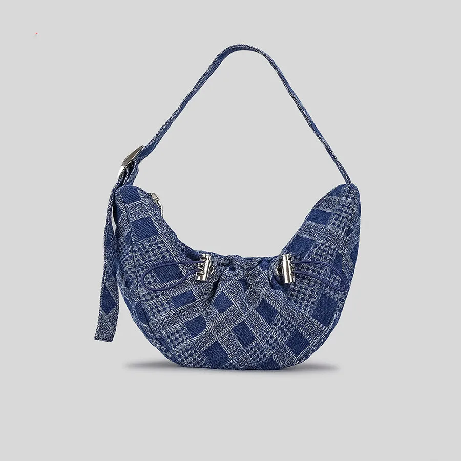 2023 Luxury Drawstring Denim Bag Shinny Leather Fold Hand Bag Dumpling Bags Niche Design Shoulder Bag Ladies Fashion Handbag