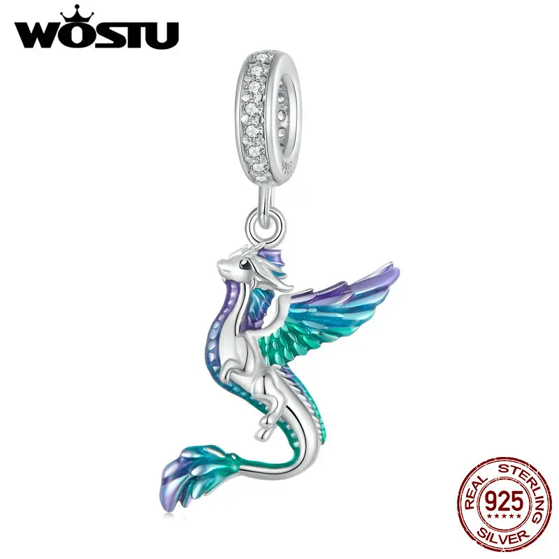 

WOSTU 925 Sterling Silver Flying Dragon Bead Guardian Beast Pendant Fit Bracelet Necklace for Women Original Jewelry Luxury Gift