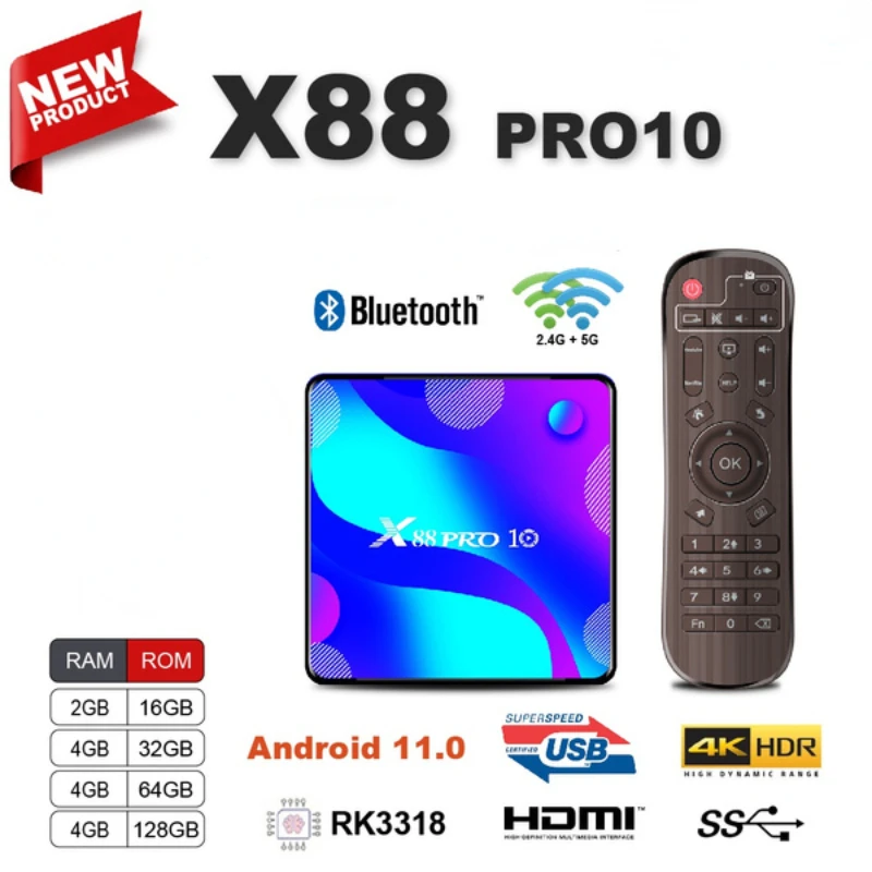 

TV Box Android 9.0 4GB 128Gb Rk3318 4K 5Ghz Wifi 1080 Media Player Smart Iptv X88 Pro 10