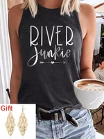 river junkie heart o neck casual tank top summer sleeveless t shirt sexy o neck tops vests casual camis gift pair of earrings