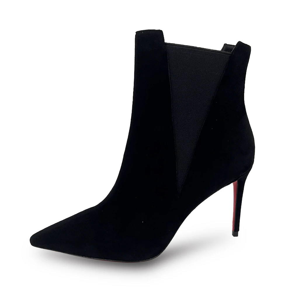 

Classic Red Bottom High Heel Ankle Boots Lambskin Suede Leather Stiletto Thin Heel Sexy Women Autumn Winter Dress Boots Shoes