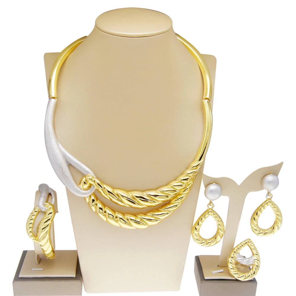 Yulaili Dubai Gold Jewelry Sets For Women Necklace Bracelet Earrings Ring Jewelry Set
