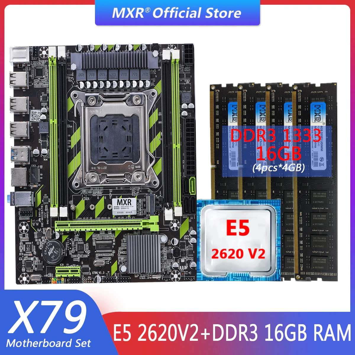 Комплект материнской платы X79 набор комбо LGA 2011 с XEON E5 2620 V2 16 Гб (4*4G) DDR3 1333 REG ECC