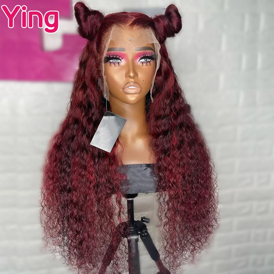 Highlight Dark Burgundy 99J Red Water Wave Human Hair Wigs Brazilian 13X6 Curly  Lace Front Wigs for Women Trans[arent Lace Wigs