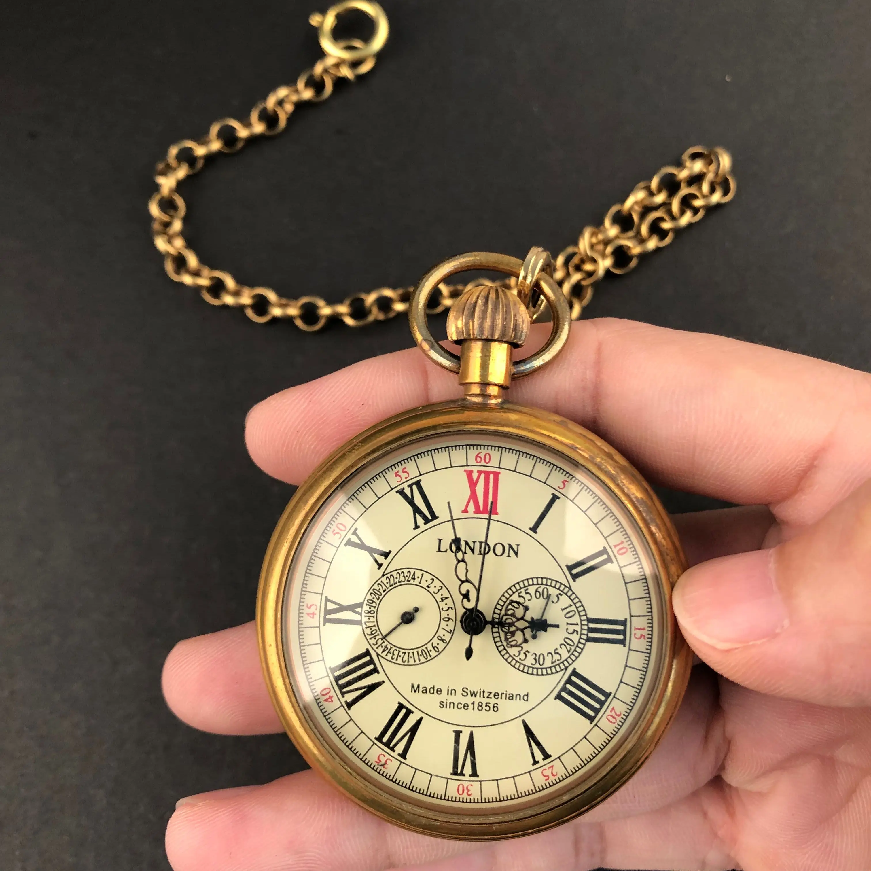 Antique London 1856's 5 Hand Small Dial Roman Number Open Face Mechanical Pocket Watch Fob Watch Gift Clock
