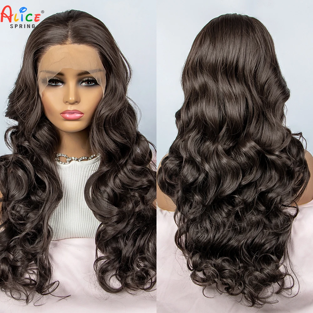 

28 Inches Synthetic Lace Front Wig Natural Hair Water Wave Wigs Synthetic Hair Lace Front Wig for Black Afro Women Cosplay