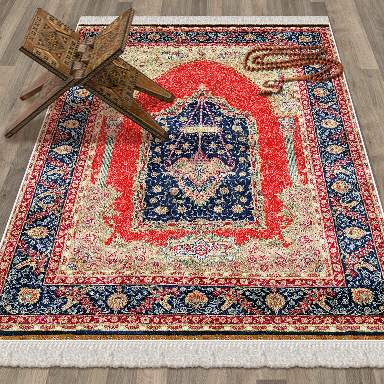 

Luxury Thick Prayer Rug Red Vintage Turkish Modern Muslim Eid Ramadan Soft Islamic Gift Janamaz Sejadah Mats Praying Carpet