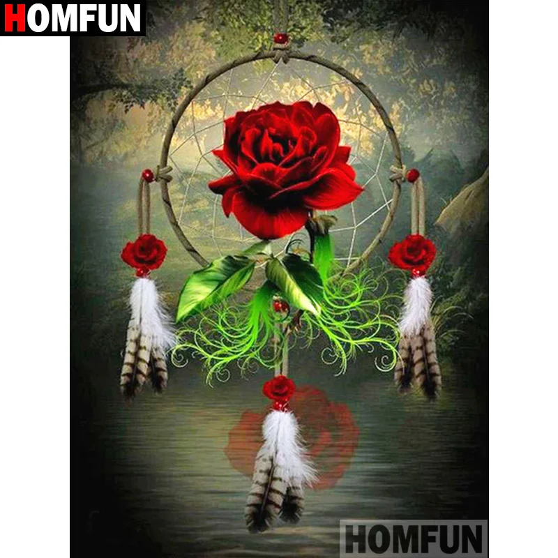 

Алмазная 5D Вышивка HOMFUN, набор для рукоделия «Цветочная Роза», картина для творчества, вышивка крестиком, украшение для дома, подарок
