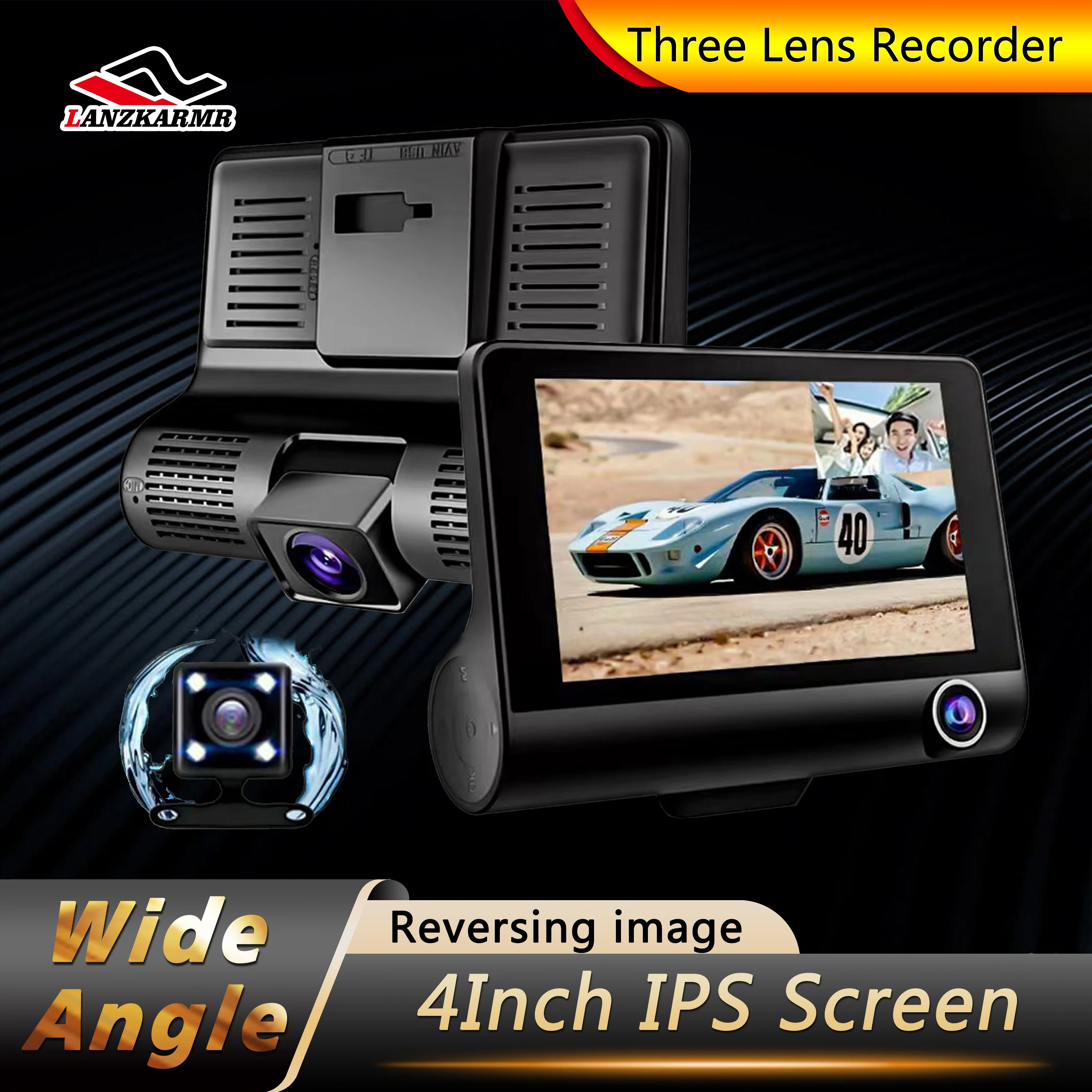 DashCam Car DVR 4 Inch Full HD 1080P 3 Lens Auto Video Recorder 170° Camera Parking Monitoring Night Vision Camcorder