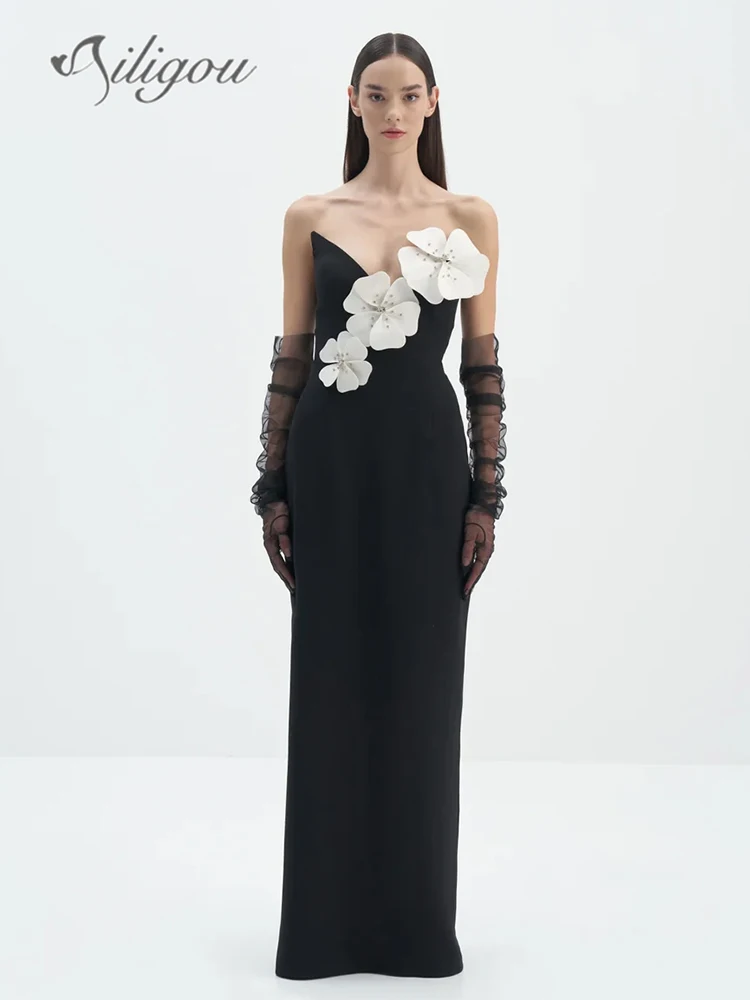 Ailigou 2024 новое женское элегантное платье без бретелек 3D Цветочный дизайн