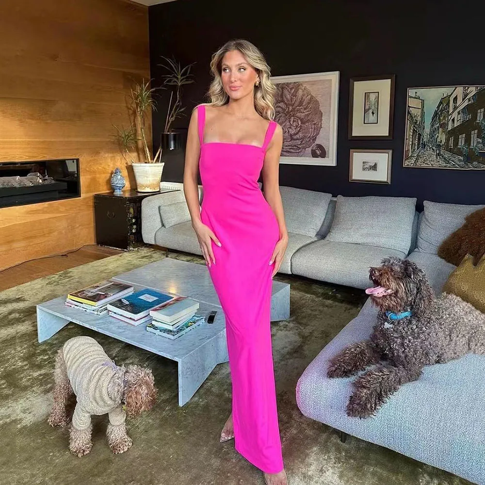 Простое ярко-розовое платье для выпускного вечера креп индивидуальное с