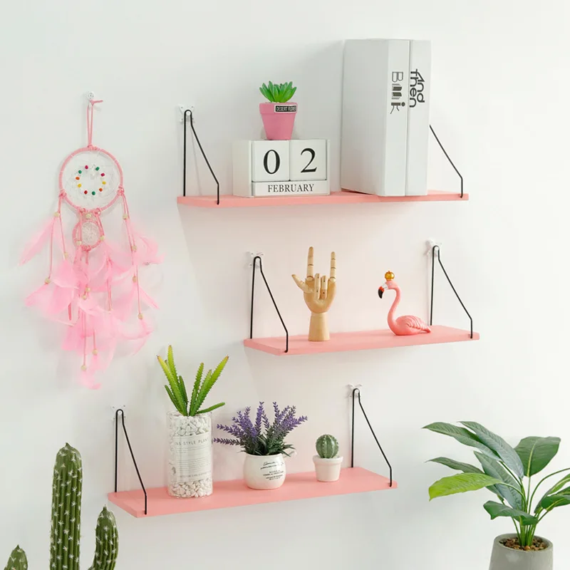 

Modern Minimalist Home Wall Hanging Rack Girl Room Pink Decorative Wooden Wall Hanging Rack Kitchen Bathroom Storage Rack