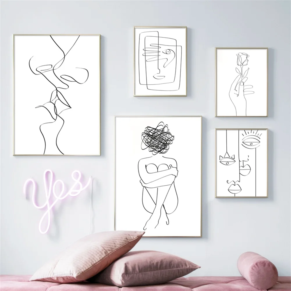 

Black White Minimalist Abstract Line Nordic Posters Canvas Painting Wall Art Prints Modern Home Decoration Pictures Frameless