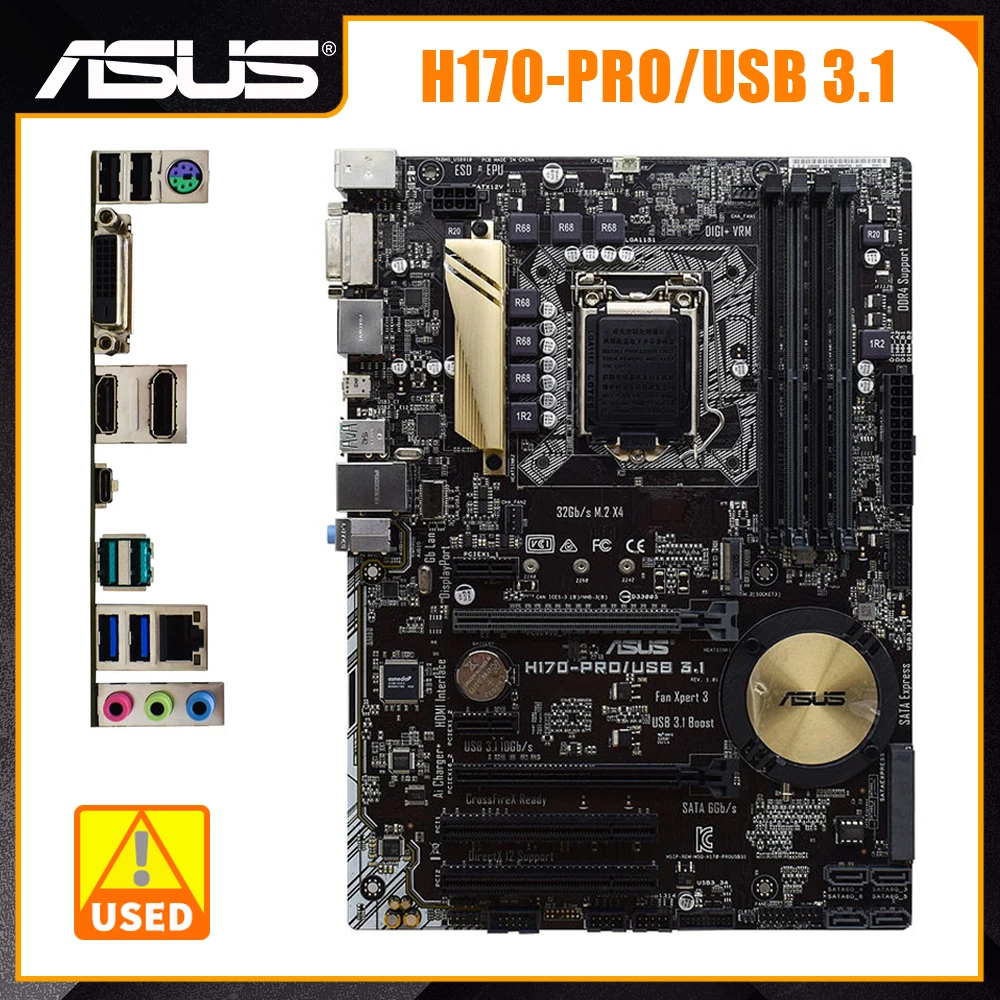 

Материнская плата ASUS H170-PRO/USB 3,1 1151, материнская плата DDR4 64 Гб ОЗУ, поддержка 7700K, 6600K, системные элементы, m2, 2 PCIe, X16, SATA 6