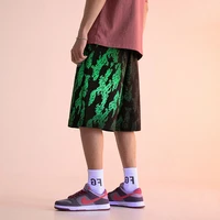 japanese harajuku hip hop streetwear oversize y2k half pants drawstring high waist luminous aesthetic baggy y2k shorts for men