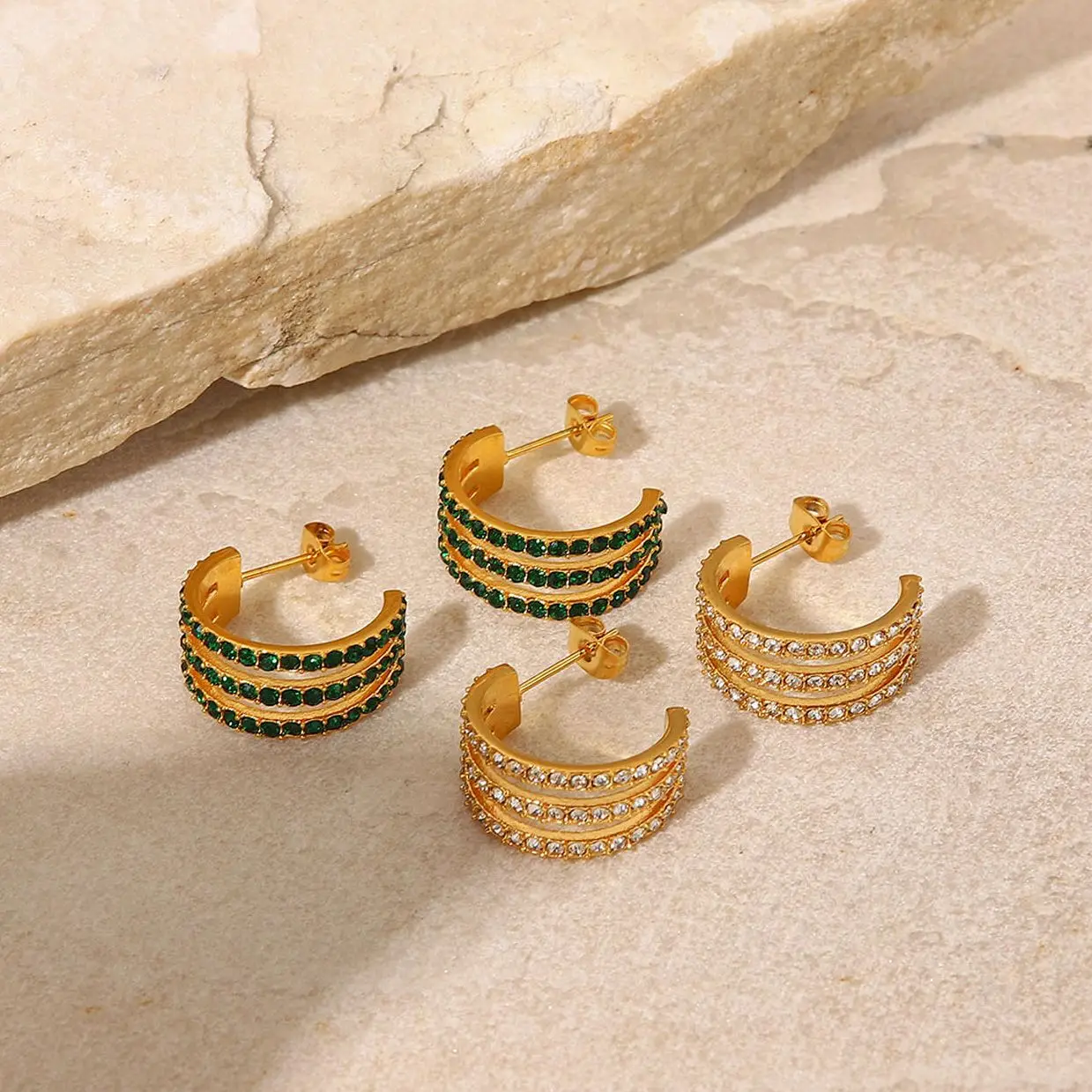 Винтажные трехслойные серьги-кольца Uworld из нержавеющей стали с покрытием