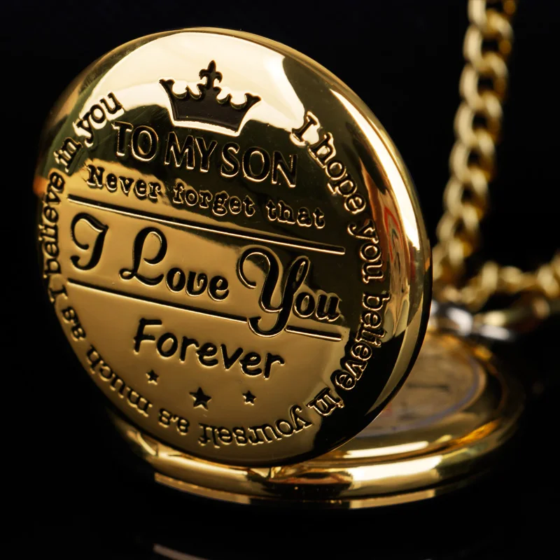 

Luxury Golden Quartz Pocket Watch "I Love You" Best Gift for Son Fashion Necklace Pendant Hot Selling Product