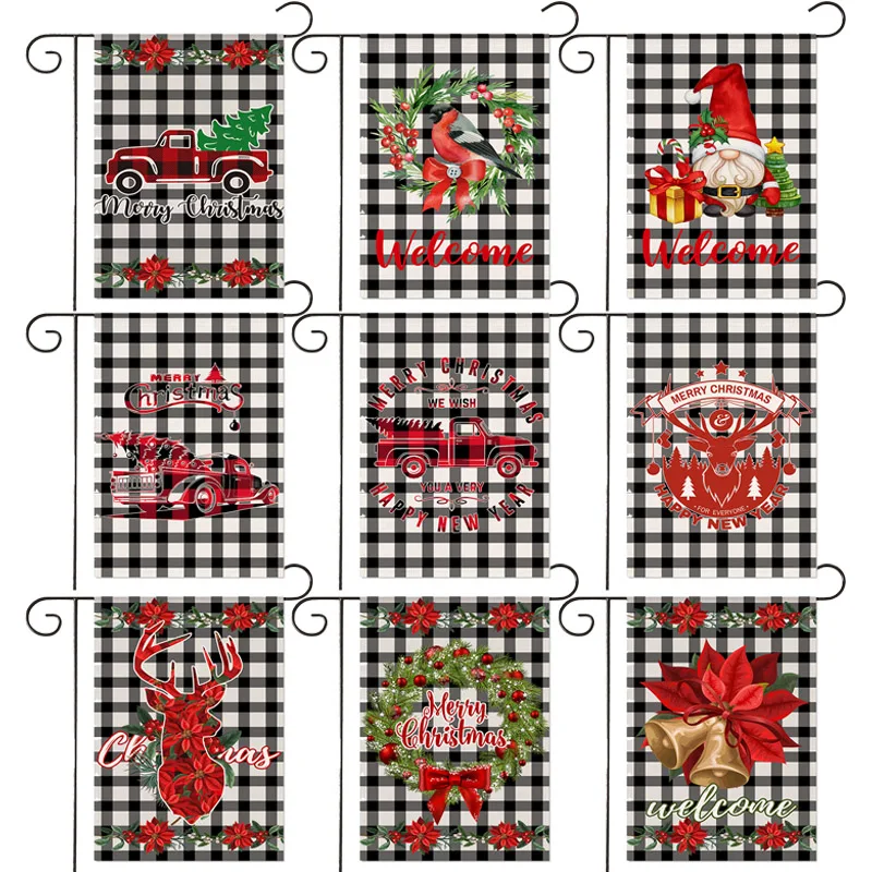 

Christmas Santa Bells Reindeer Black White Plaid Background For Winter Holiday Outdoor Decorative Banner