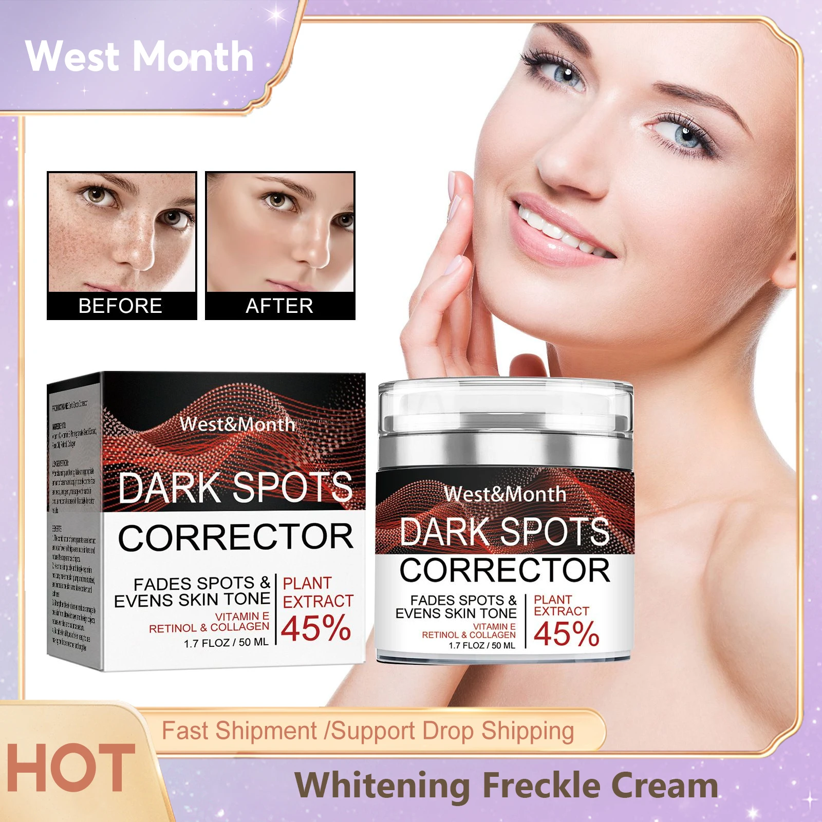 

Whitening Freckle Cream Dark Spot Corrector Remove Acne Marks Lighten Freckle Melanin Brighten Skin Lift Moisturizing Face Cream