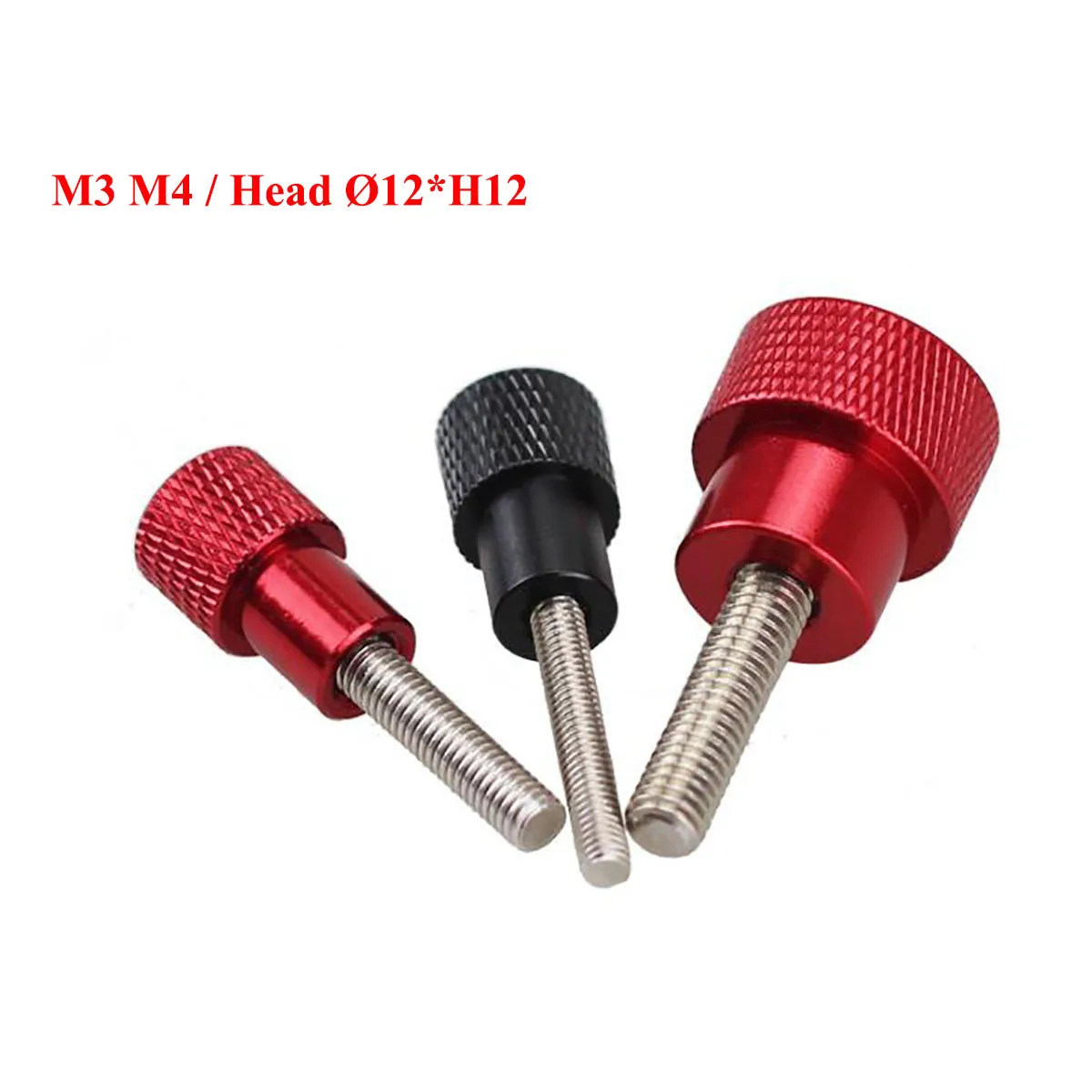 

1/2/5/10pcs M3 M4 Aluminium Alloy + Stainless Steel Knurled Thumb Screw Head D12*H12 Hand Grip Knob Bolts Red Black White