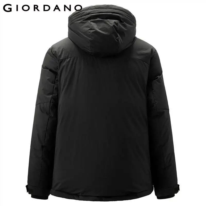 Giordano Men Down Jackets Hooded 90% Grey Goose Down Jacket Machine Washable Zip Front Waterproof Down Coat 01071699