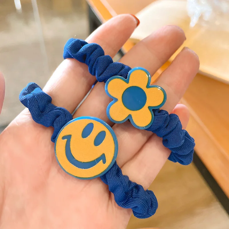

Klein Blue Large Intestine Hair Tie Smiley Face Flower Shape Elastic Hair Band Ponytail Holder Rubber Hair Accessories For Girls