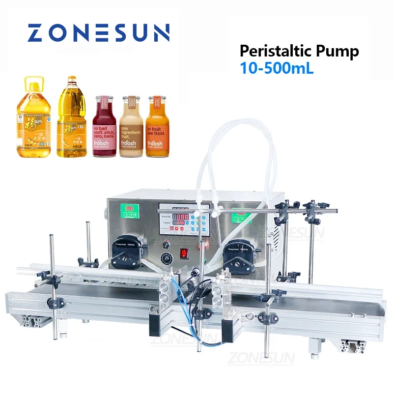 

ZONESUN Filling Machine Tabletop Automatic Double Heads Edible Oil Liquid Bottle Peristaltic Pump Water Filler For Production