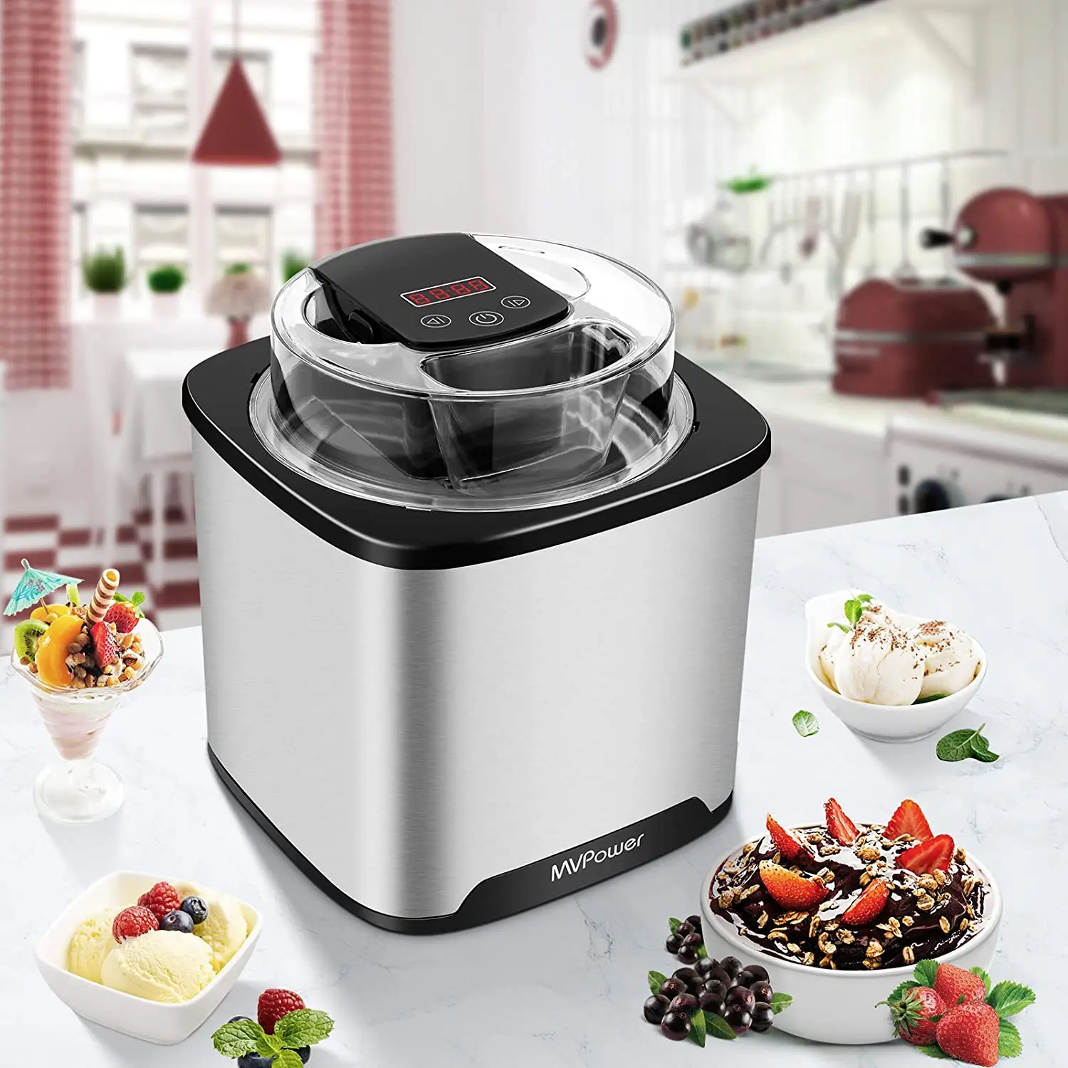 

MVPower Ice Cream Maker 2L Ice Cream Maker With Timer & lid Opening LCD Display