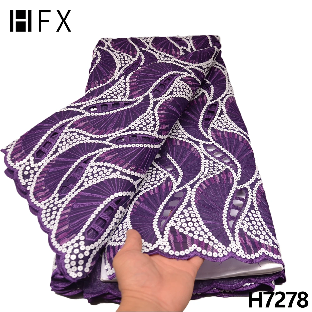 

HFX New Design purple Sequins African Mesh Lace Fabric Embroidery Latest French Tulle Lace Fabric Light Sequins Organza H7278