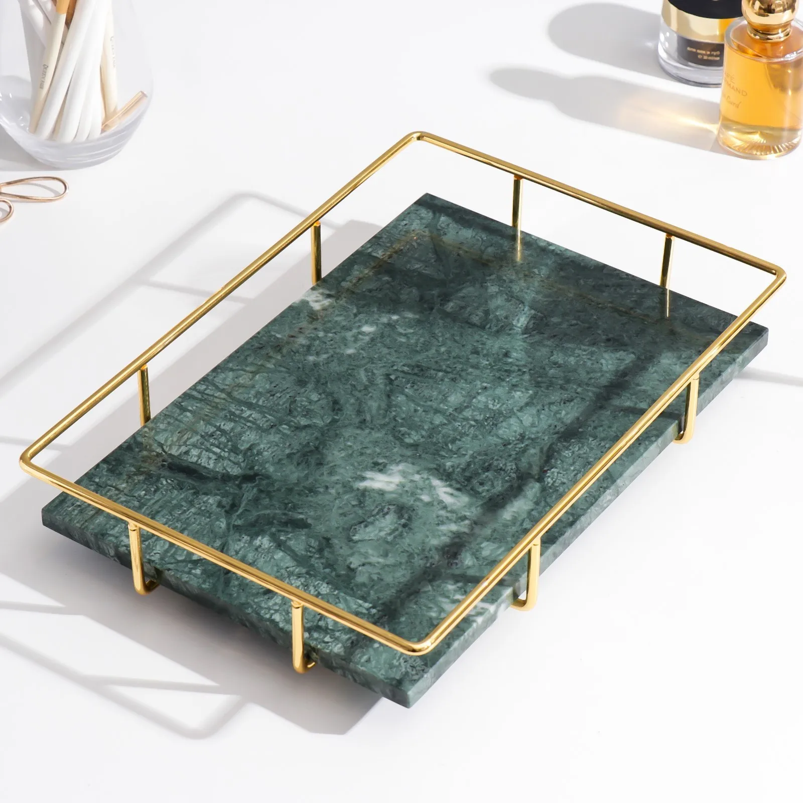 Подставка интерьерная мрамор Малахит прямоугольная 6х31х21 см |