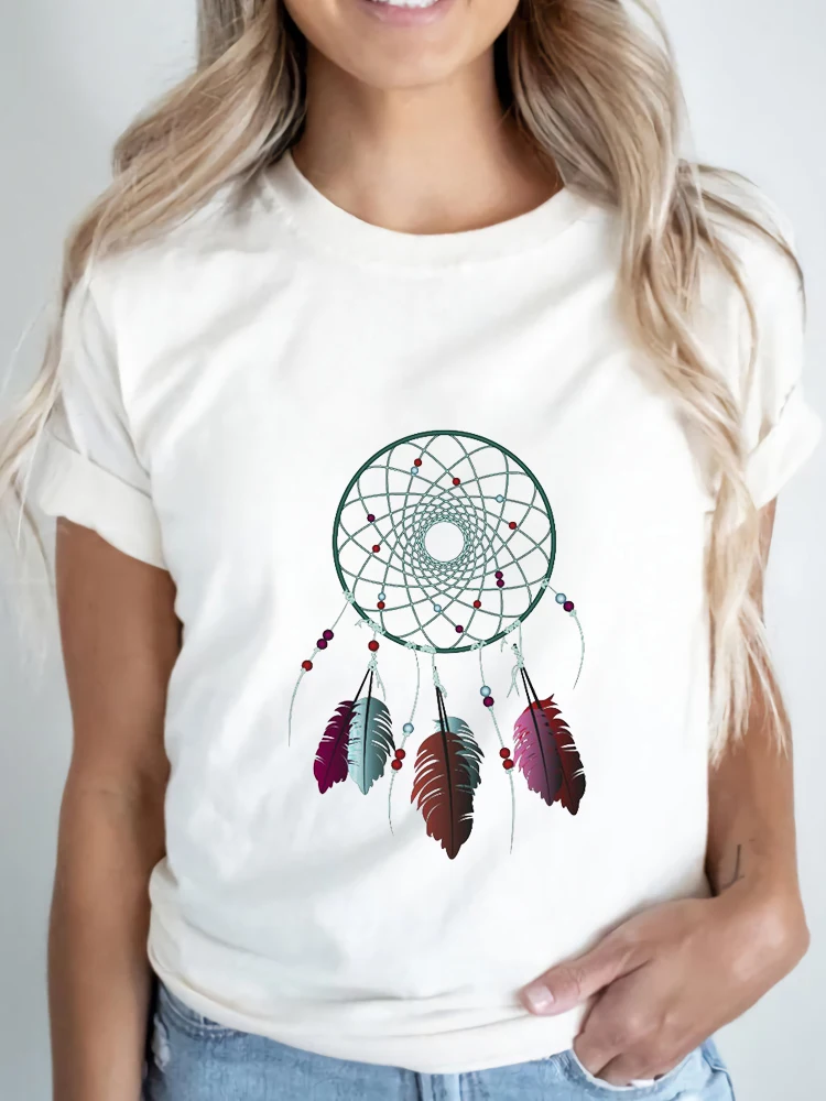 

Women Dreamcatcher Feathers Shirt Graphic Printing Tshirts Ladies Summer Clothes T-Shirt Casual Crew Neck Short Sleeves Tops Tee