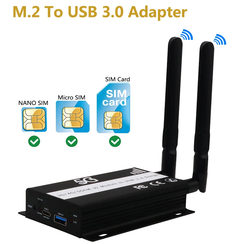 

M.2 to USB 3.0 Adapter Antenna B Key NGFF Wireless Converter with SIM Card Slot 3G / 4G / 5G LTE Module for Desktop PC Computer