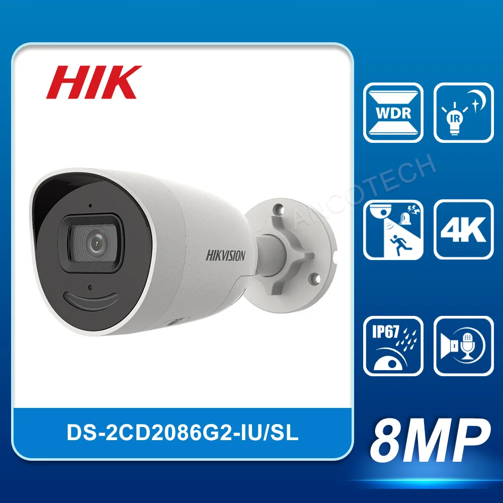 

HIK DS-2CD2086G2-IU/SL 4K AcuSense Стробоскопическая Лампа и звукоПредупреждение, фиксированная цилиндрическая сетевая камера