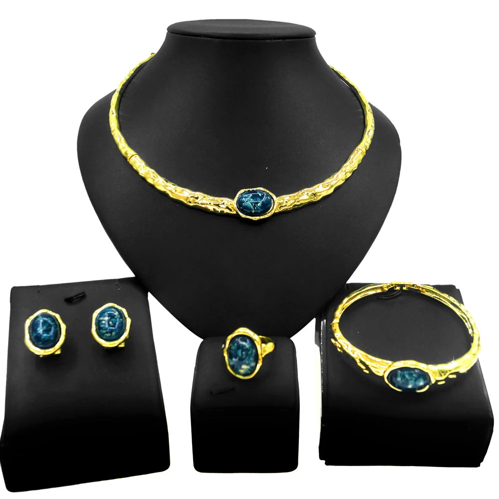 Ювелирные наборы Yulaili для невесты в африканском стиле, золотое ожерелье, серьги, кольцо, браслет для женщин, аксессуары для вечеринок