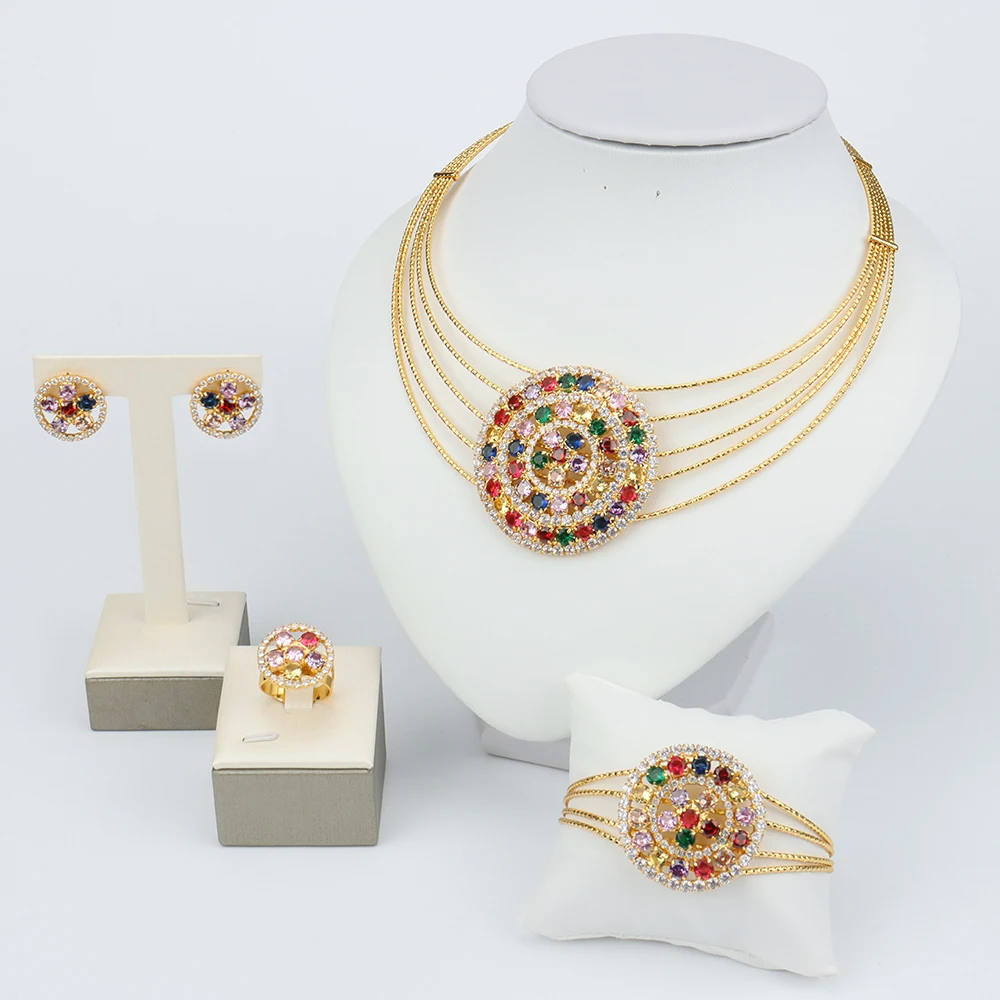 

Weddings Jewellery Set Gold Plated Party Dubai Women Necklace Bracelet Earring Bridal Design Gift Nigeria Ethiopian Jewellery