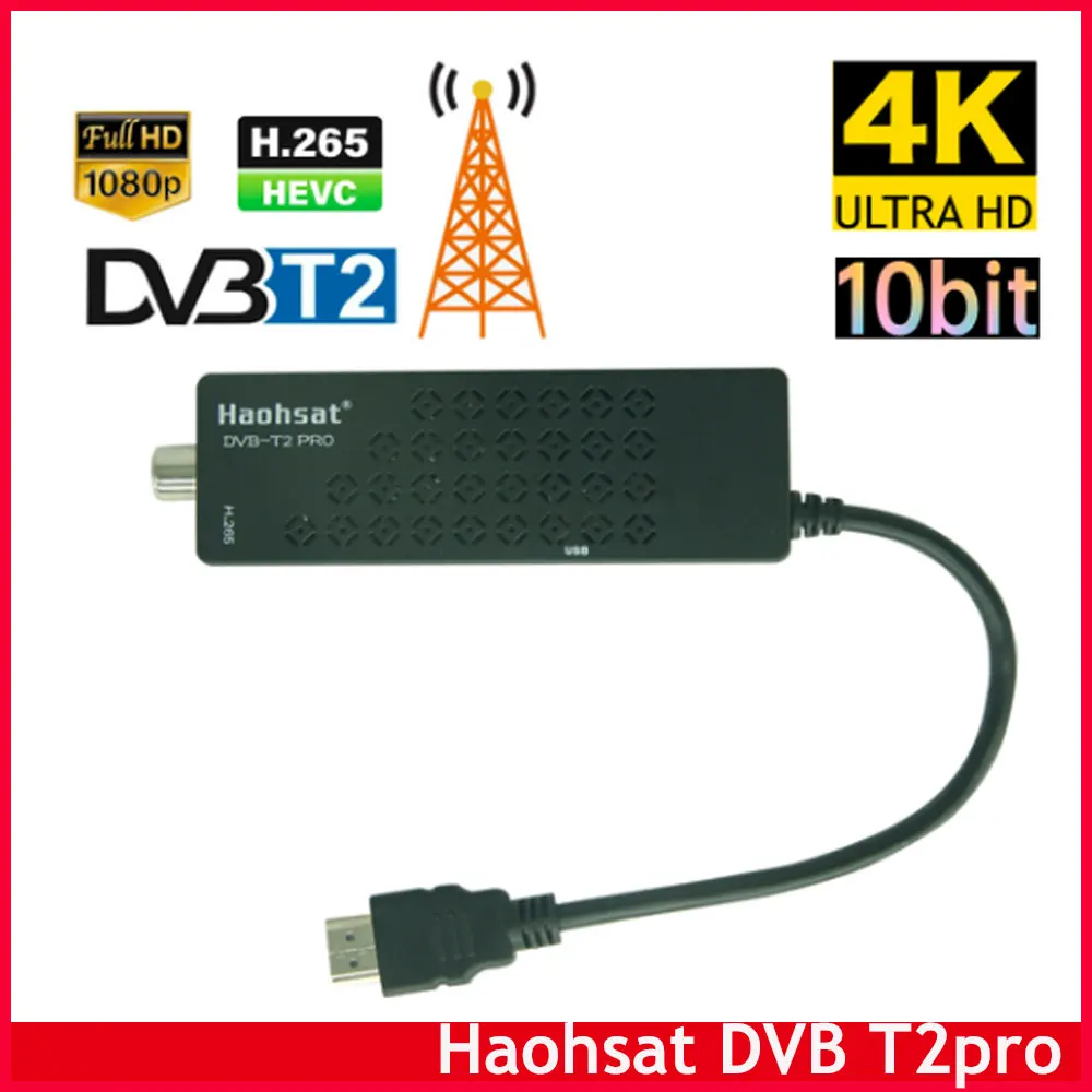 

Haohsat TV Stick 4K HEVC DVB-T2 Pro DVB Digital Terrestrial Decoder DVB T2 TV HD Tuner H.265 WIFI Set-Top Box DVB C T2 TV Stick