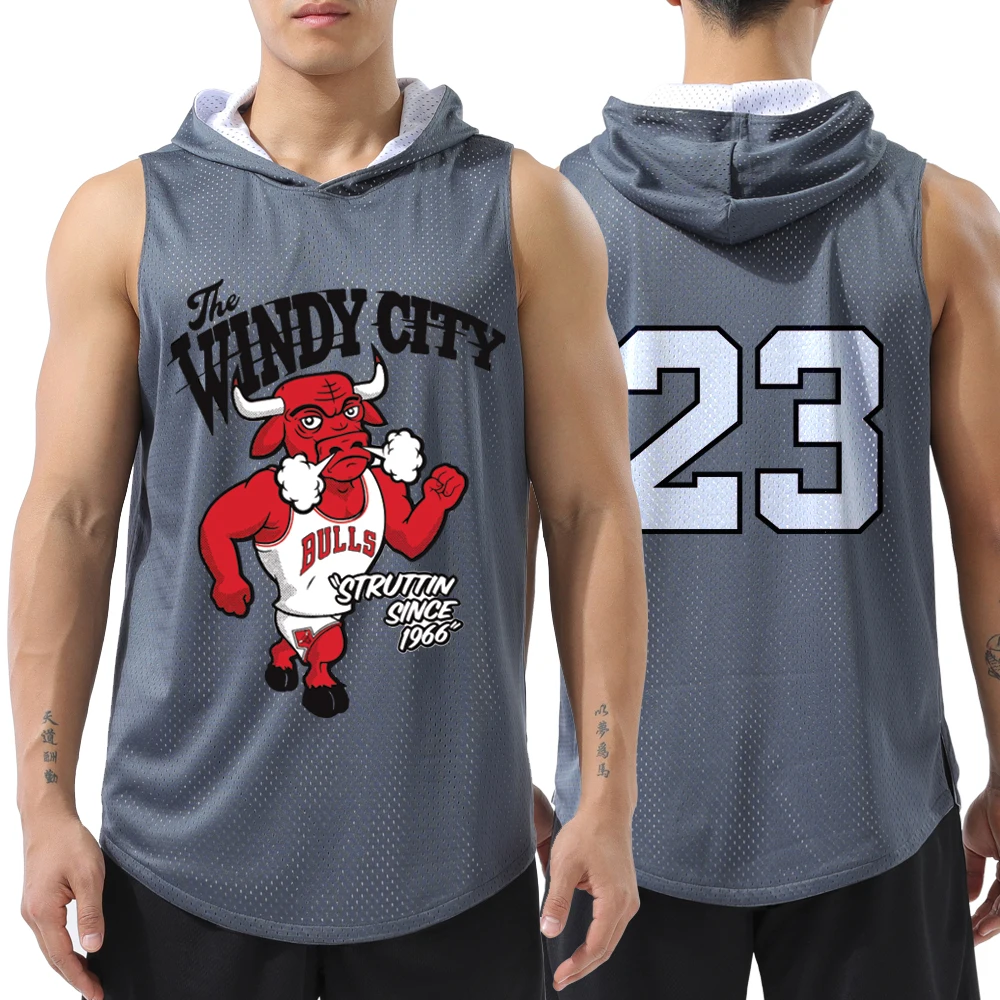 Summer Hoodie Vest Sleeveless Breathable Gym Workout Sports Training Shirt Quick Dry Basketball Jersey Tank Sweatshirt Men Tops