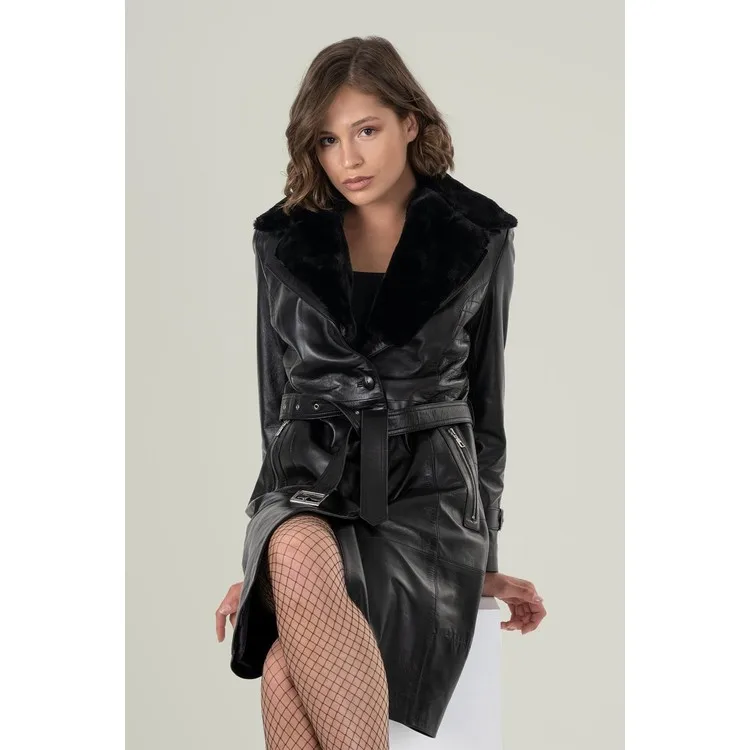 Deri Company Черное кожаное пальто