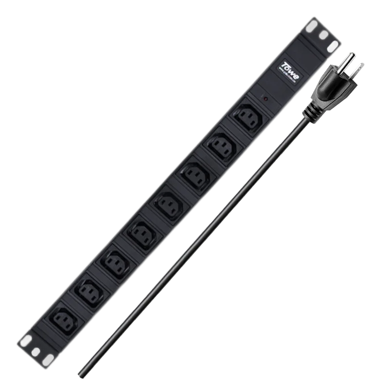 

Towe 8 Way IEC C13 PDU Socket Strips Rack Horizontal Power Distribution Unit 1U 19 inch Power Panel 10A Outlets to EU Plug 1.8m