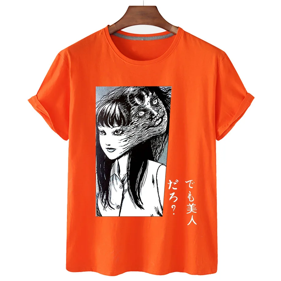 

Женская футболка с рисунком девушки из аниме, летняя модная футболка с коротким рукавом для студенток, свободный оранжевый топ, футболки бо...
